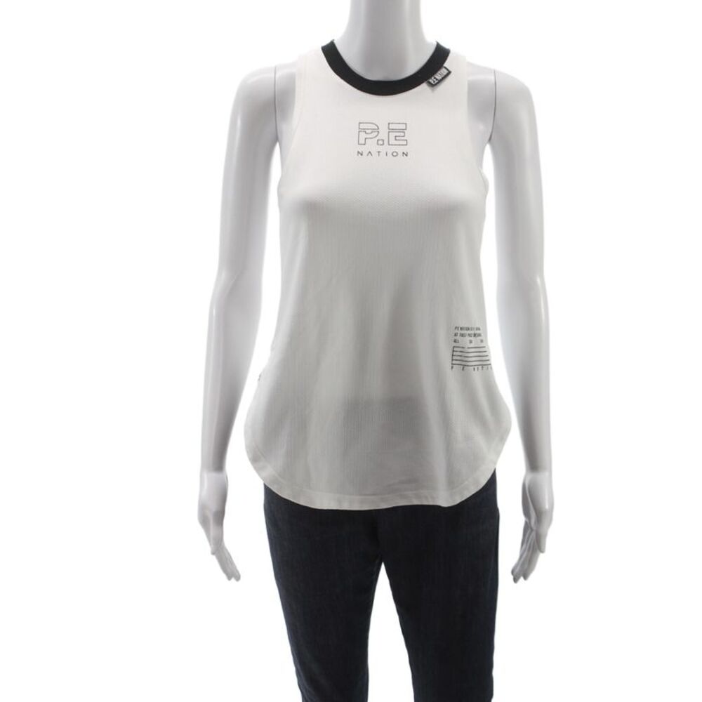PE Nation Womens Basic White Tank Polyester Sleeveless Sports Size XS